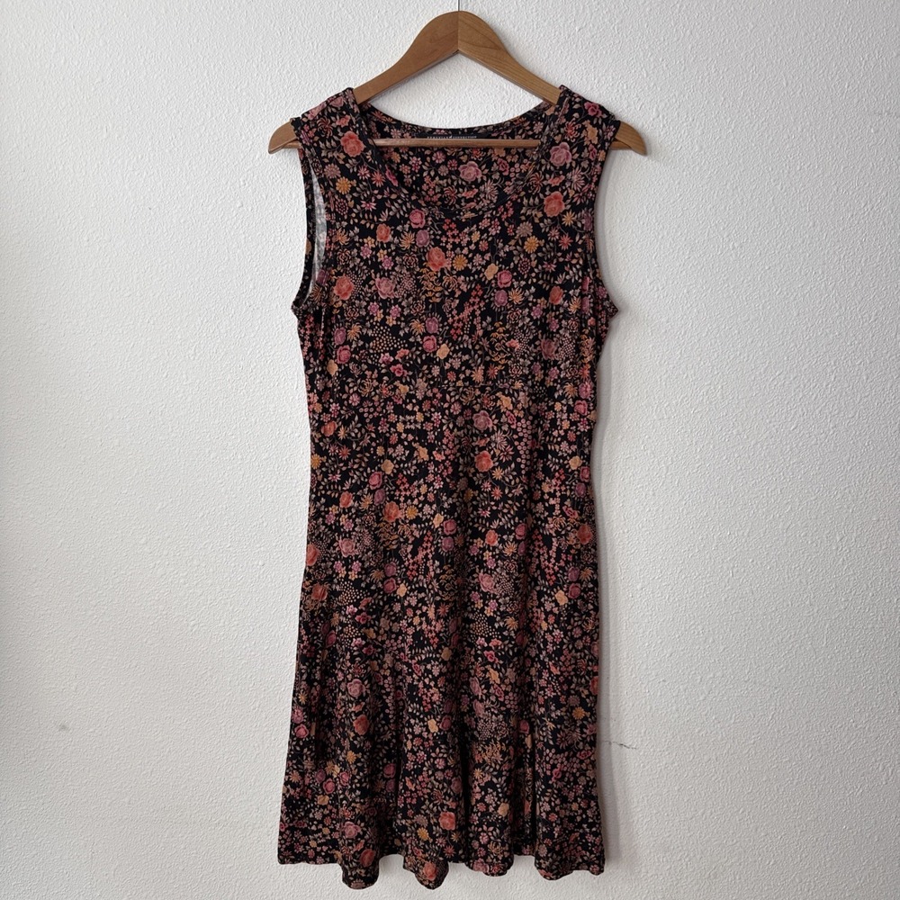Peruvian Connection Ditsy‎ Floral Sleeveless Dress Size Medium Black